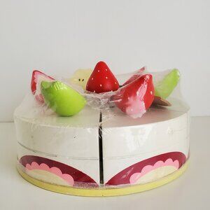 Rare Vintage Pretend Play Wooden Birthday Cake W/Knife Removable Fruit Pier 1